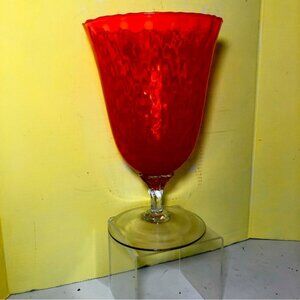 Brilliant tangerine optical art glass large vase.Beautiful condition. 11.5 in.